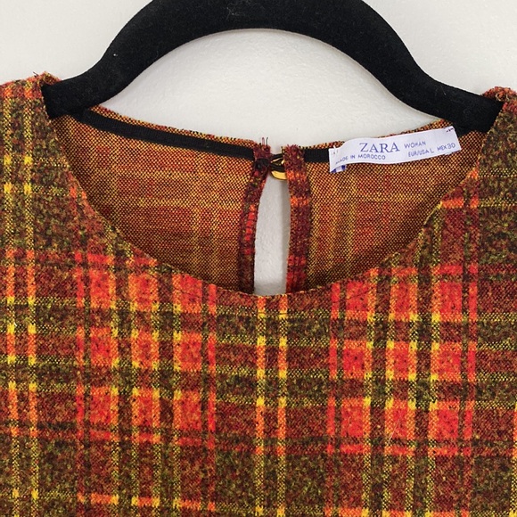 ZARA Orange and Red Plaid Peplum Tank Top - Picture 2 of 5